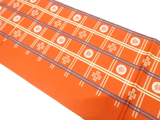 本場筑前博多　格子に井桁・花丸模様織り出し　袋帯